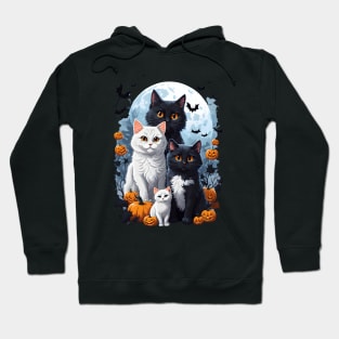 "Harmonious Halloween: Cat Lovers Under the Big Full Moon with Black and White Couple Cats" Hoodie